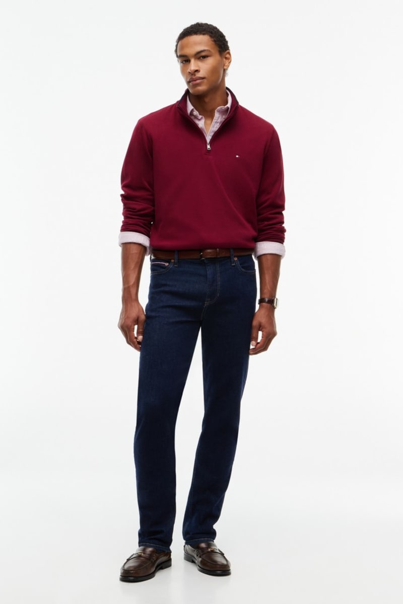 Tommy Hilfiger MW0MW40042 Regular Fit French Rib Cotton Quarter Zip Jumper Burgundy