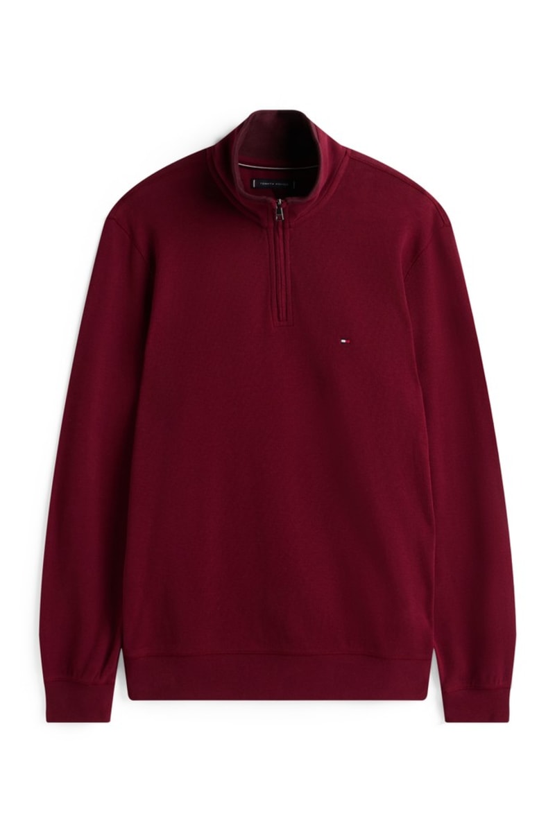 Tommy Hilfiger MW0MW40042 Regular Fit French Rib Cotton Quarter Zip Jumper Burgundy