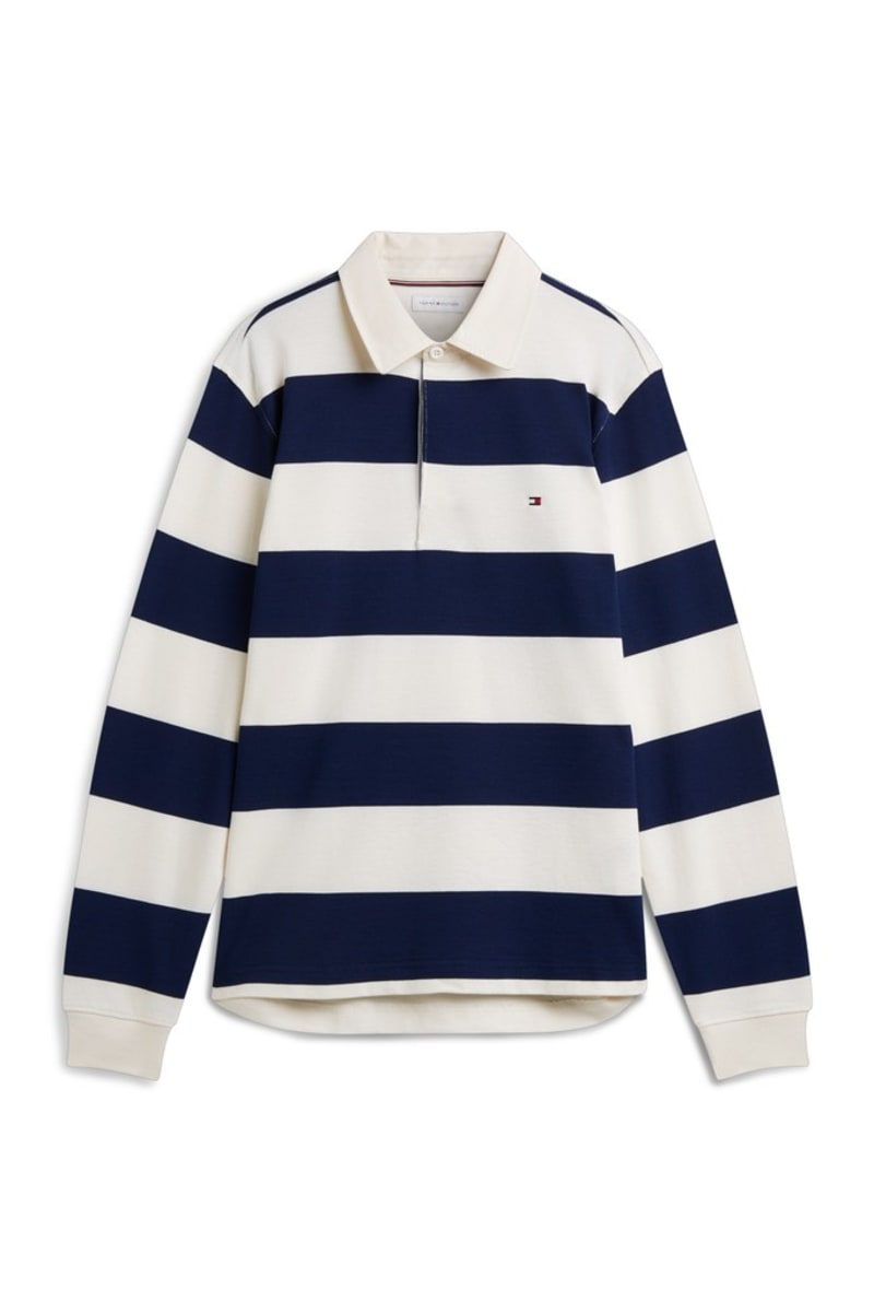 Tommy Hilfiger 45692 Essential Stripe Rugby Jumper Ivory Petal and Carbon Navy