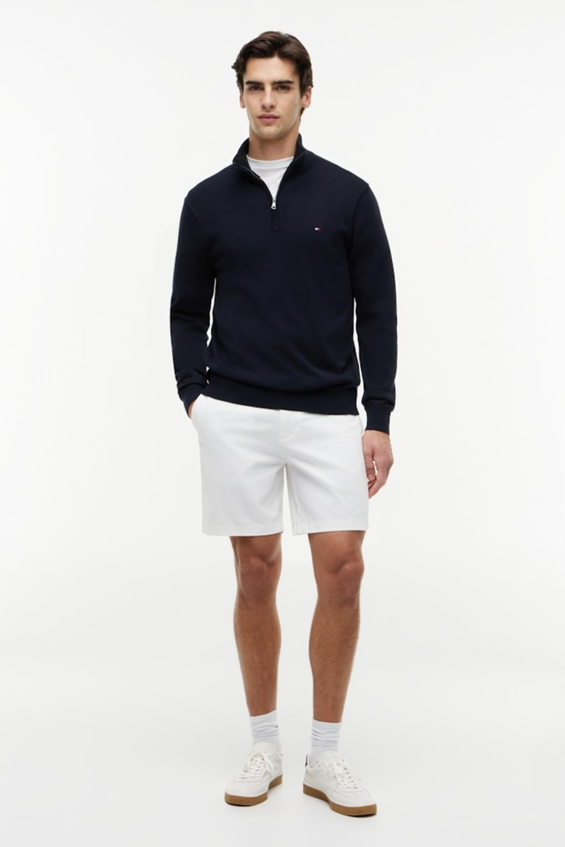 Tommy Hilfiger Essential Cotton Zip Mock Neck Jumper Navy Blue