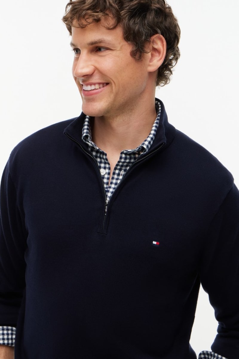Tommy Hilfiger Essential Cotton Zip Mock Neck Jumper Navy Blue