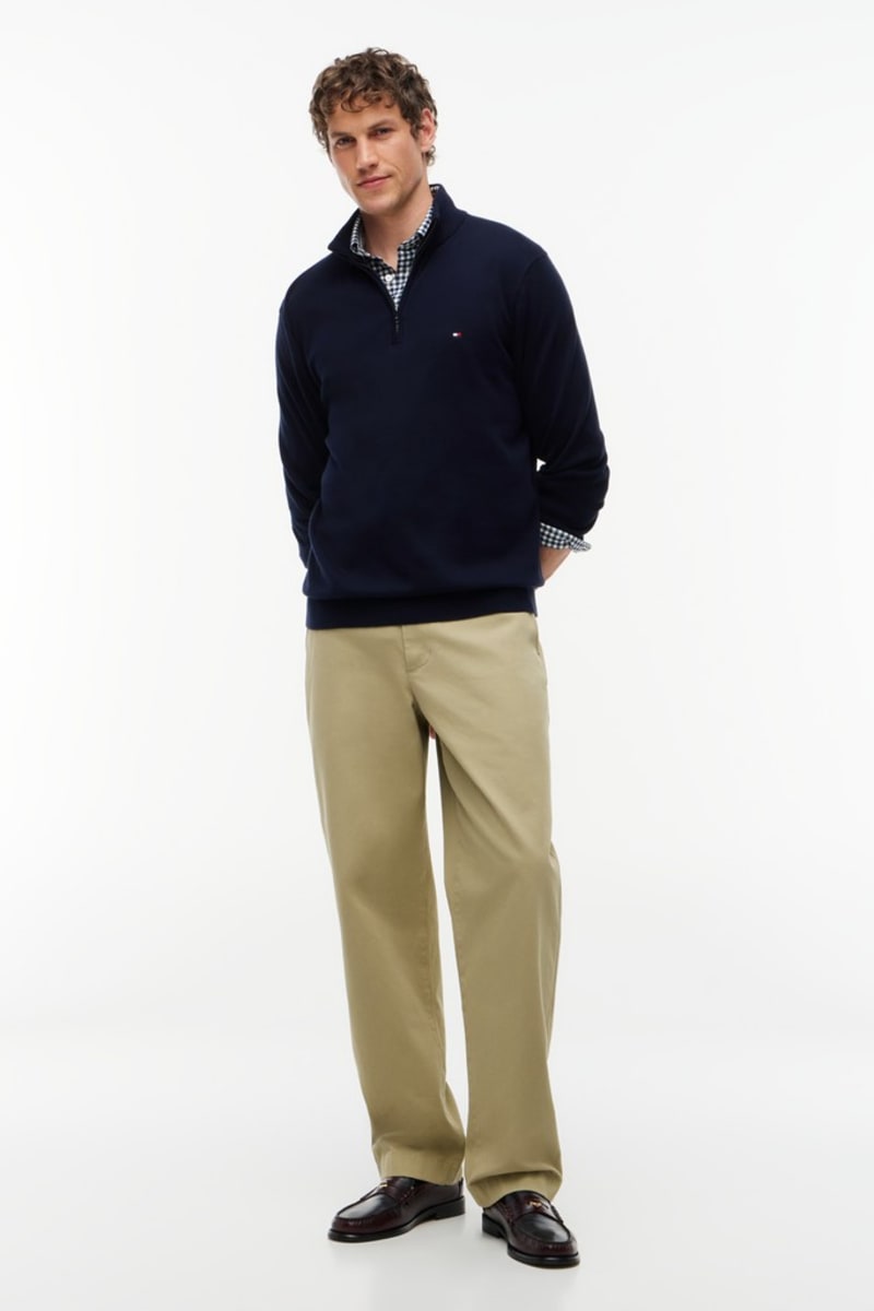 Tommy Hilfiger Essential Cotton Zip Mock Neck Jumper Navy Blue