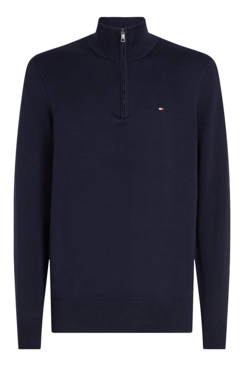 Tommy Hilfiger Essential Cotton Zip Mock Neck Jumper Navy Blue