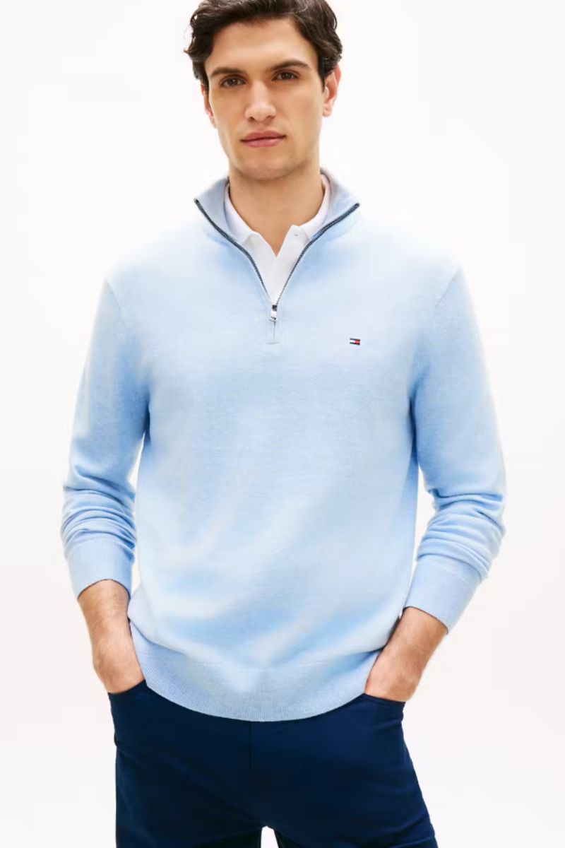 Tommy Hilfiger Essential Cotton Zip Mock Blue
