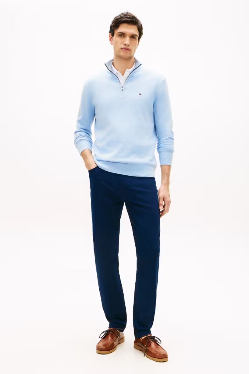 Tommy Hilfiger Essential Cotton Zip Mock Blue