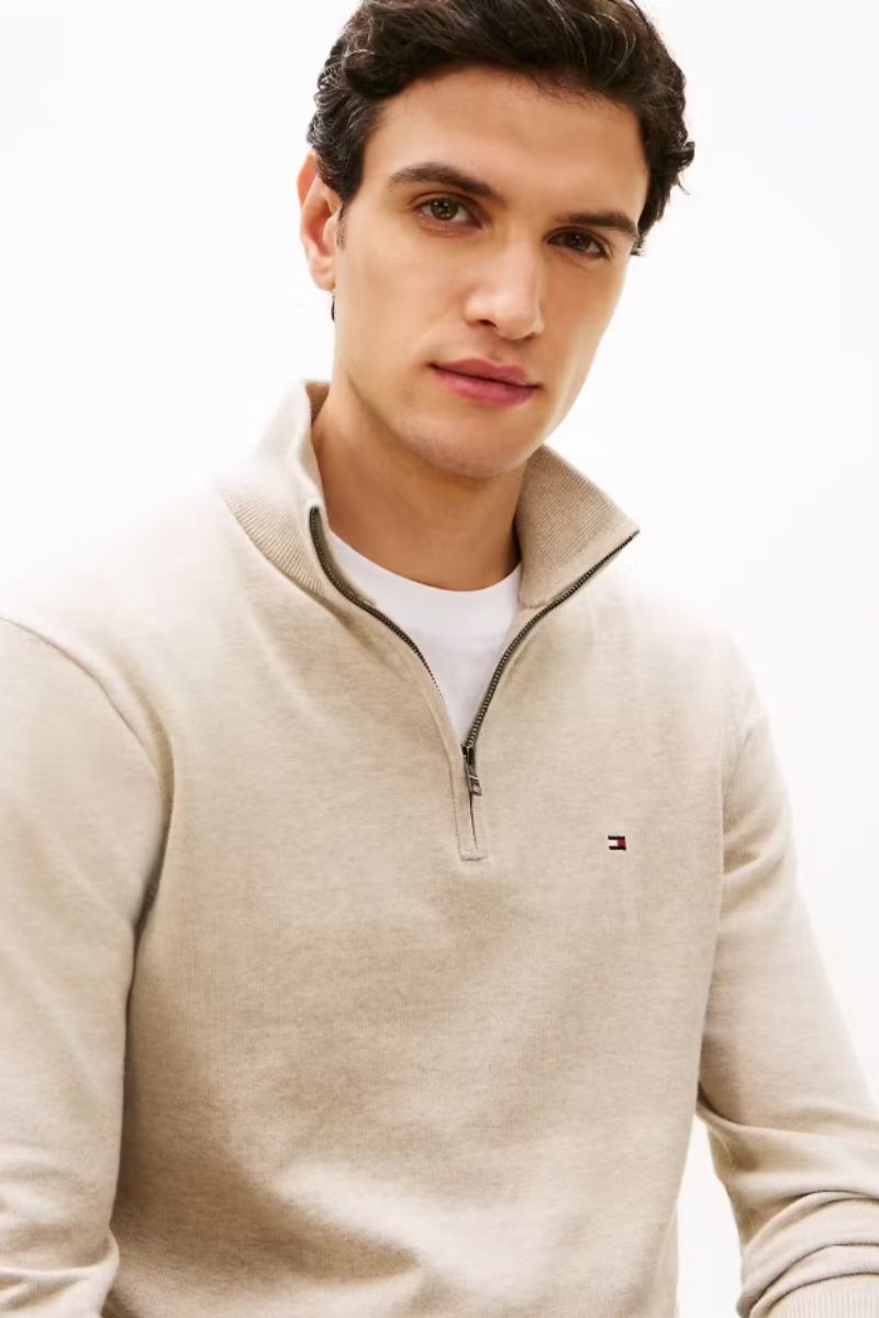 Tommy Hilfiger Essential Cotton Zip Mock Sandalwood