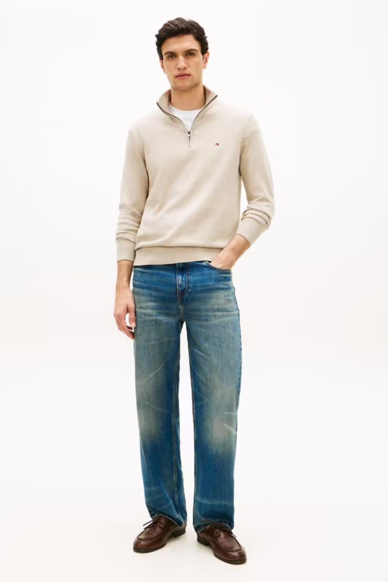 Tommy Hilfiger Essential Cotton Zip Mock Sandalwood