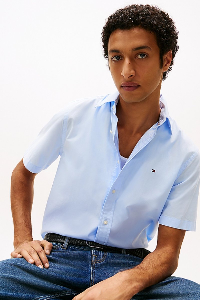 Tommy Hilfiger Flex Poplin Solid SS Shirt Blue