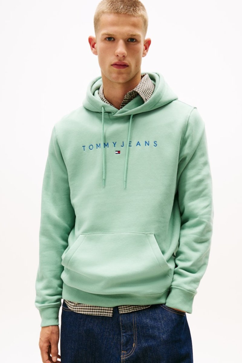 Tommy Jeans Linear Logo Hoodie Cloud Jade Mens Green Hoodie