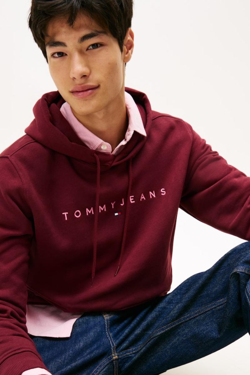 Tommy Jeans Linear Logo Hoodie Red Wine