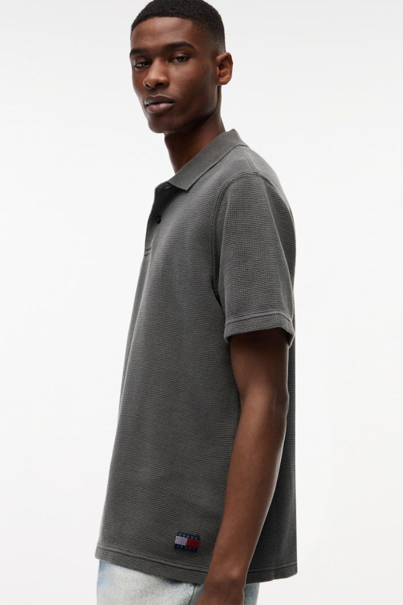 Tommy Jeans Washed Waffle Polo Black