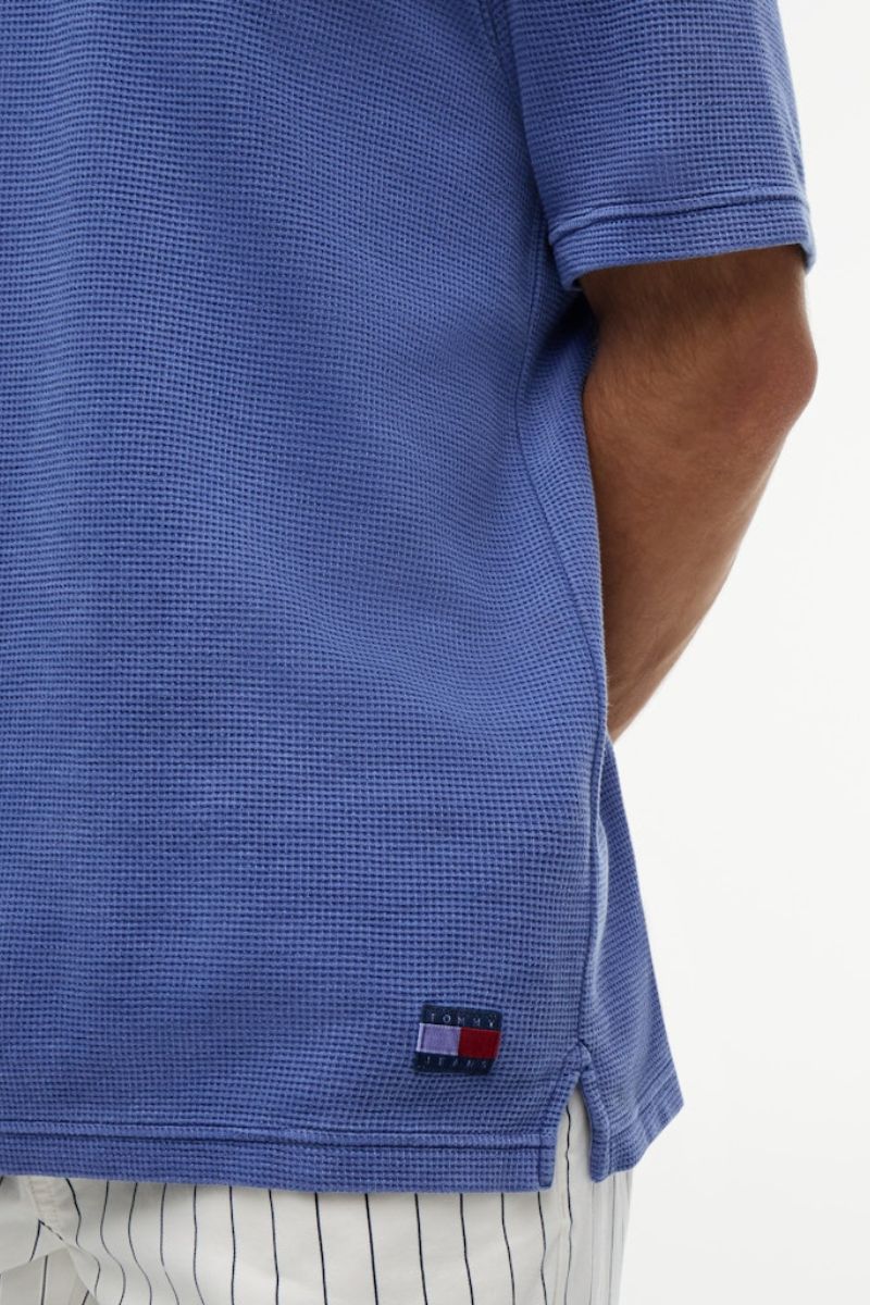 Tommy Jeans Washed Waffle Polo Blue