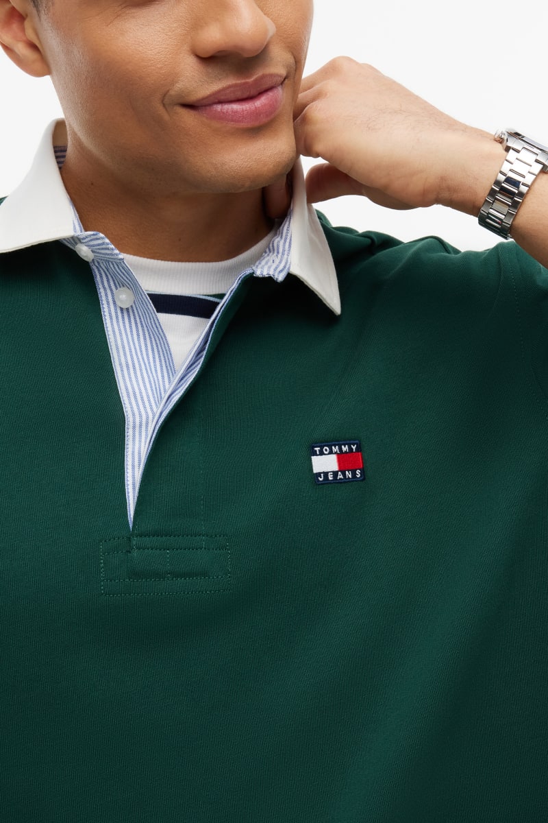 Tommy Jeans Relaxed Essential Badge Rugby Shirt Velvet Green