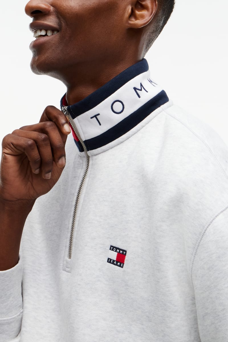 Tommy Jeans Relaxed Branded Collar Half Zip Sweatshirt Ice Grey Heather