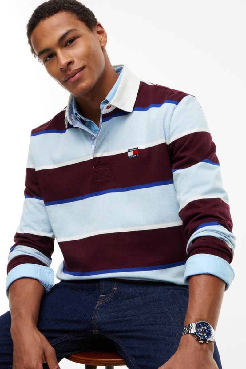 Tommy Jeans 23531 Relaxed Striped Rugby Shirt Calypso Berry Stripe