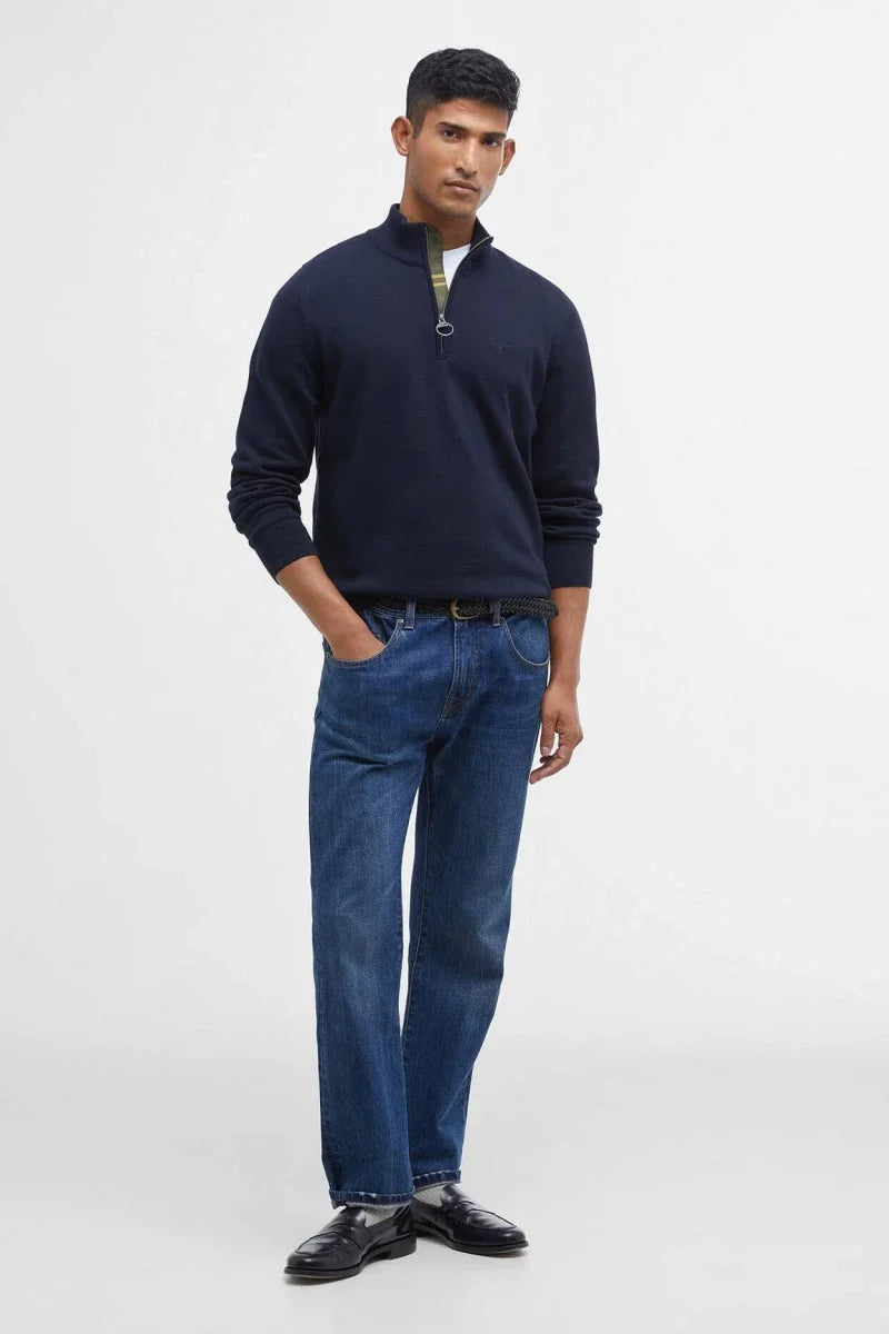 Barbour Cotton Half Zip Knit jumper navy, flat view