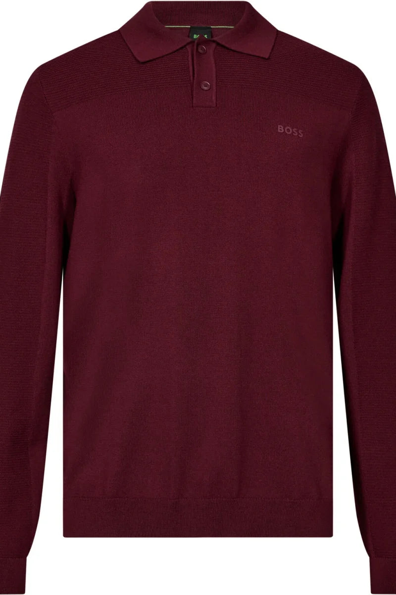 Boss Momentum-X long sleeve knitted polo in dark pink