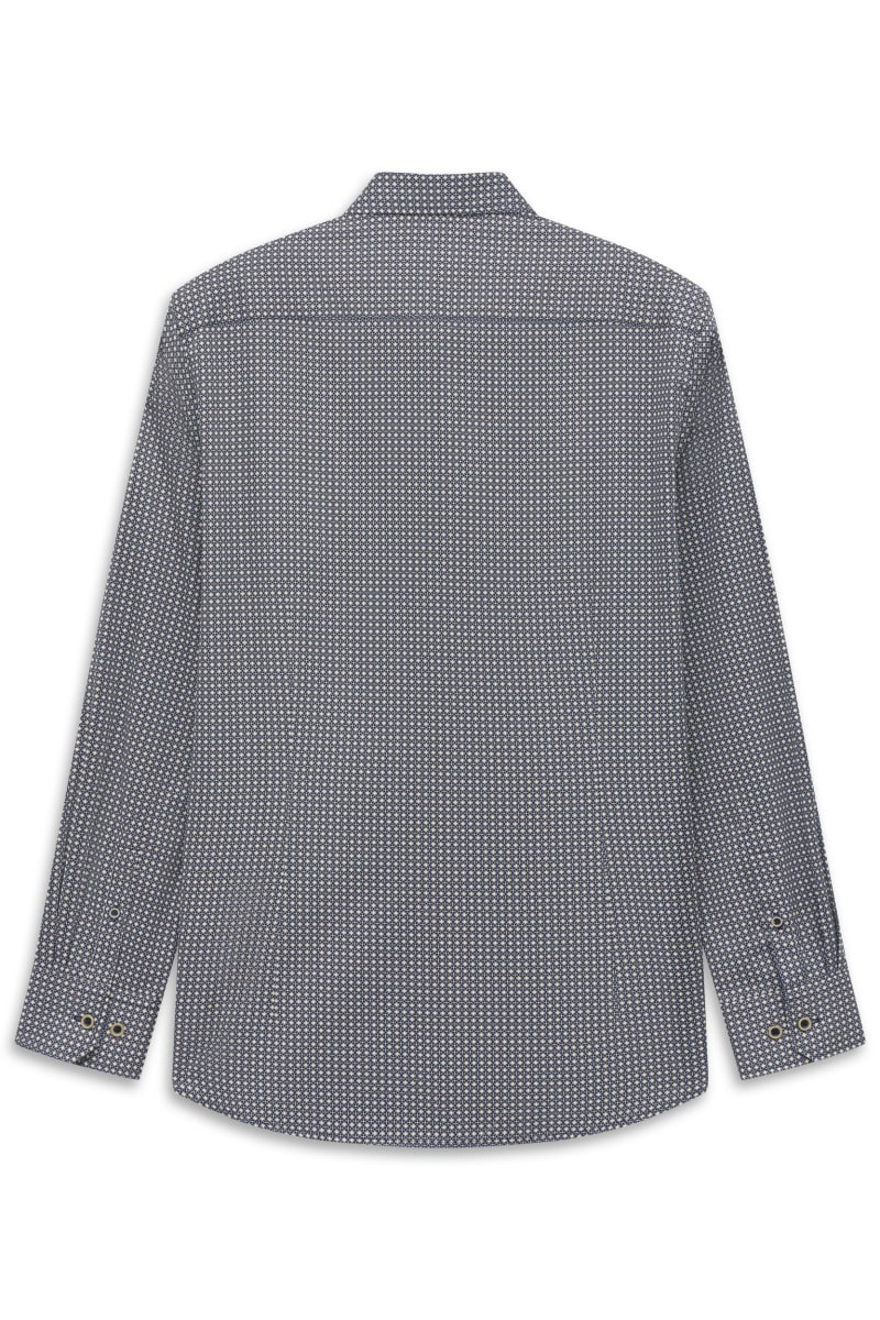 Bugatti 28508F Printed Button-Down Shirt Navy