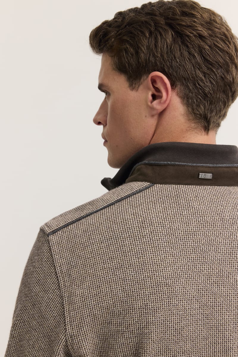 Bugatti 25061F Textured Half Zip Sweatshirt Brown