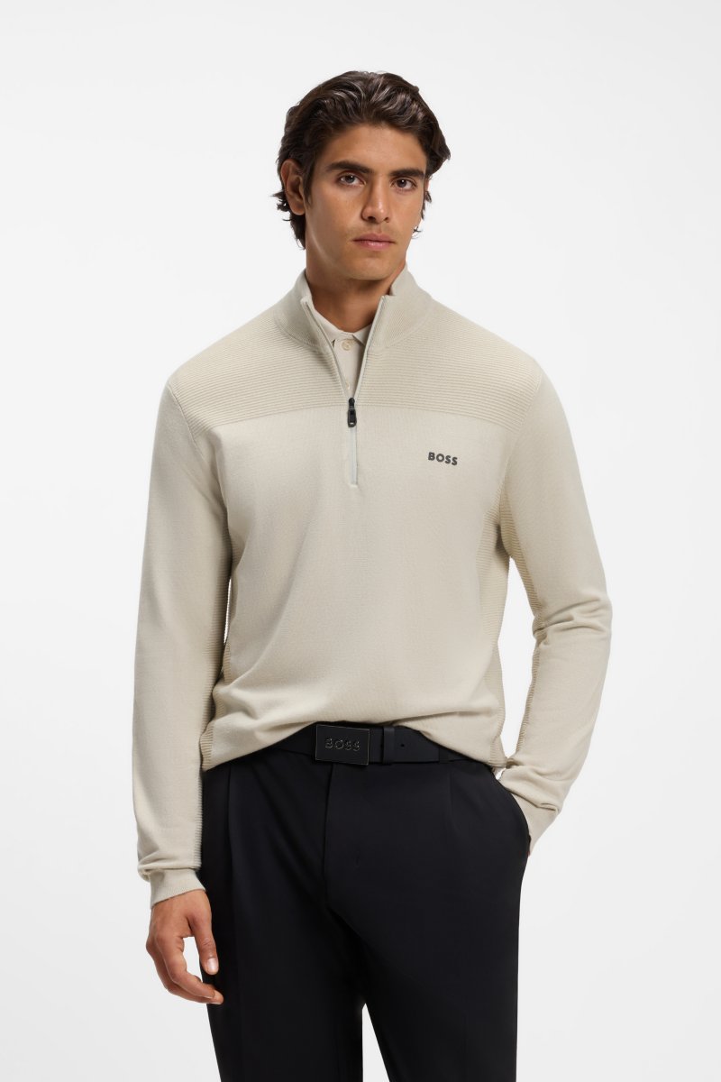 BOSS 50547898 Momentum-X Quarter Zip Knit Jumper Light Beige