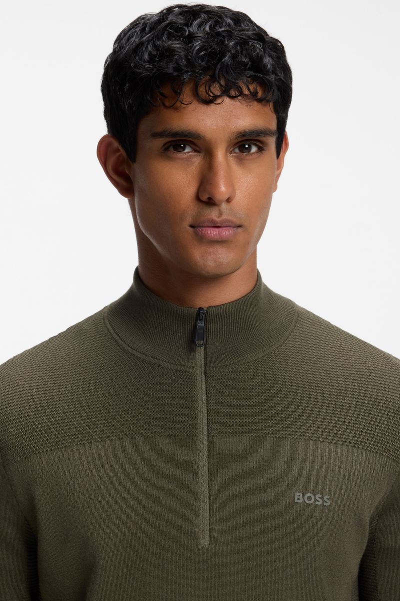 BOSS 50547898 Momentum-X Quarter Zip Knit Jumper Open Green