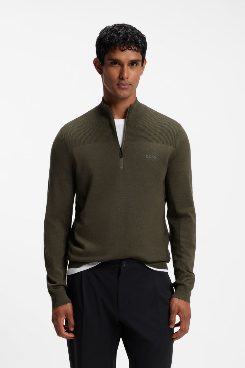 BOSS 50547898 Momentum-X Quarter Zip Knit Jumper Open Green