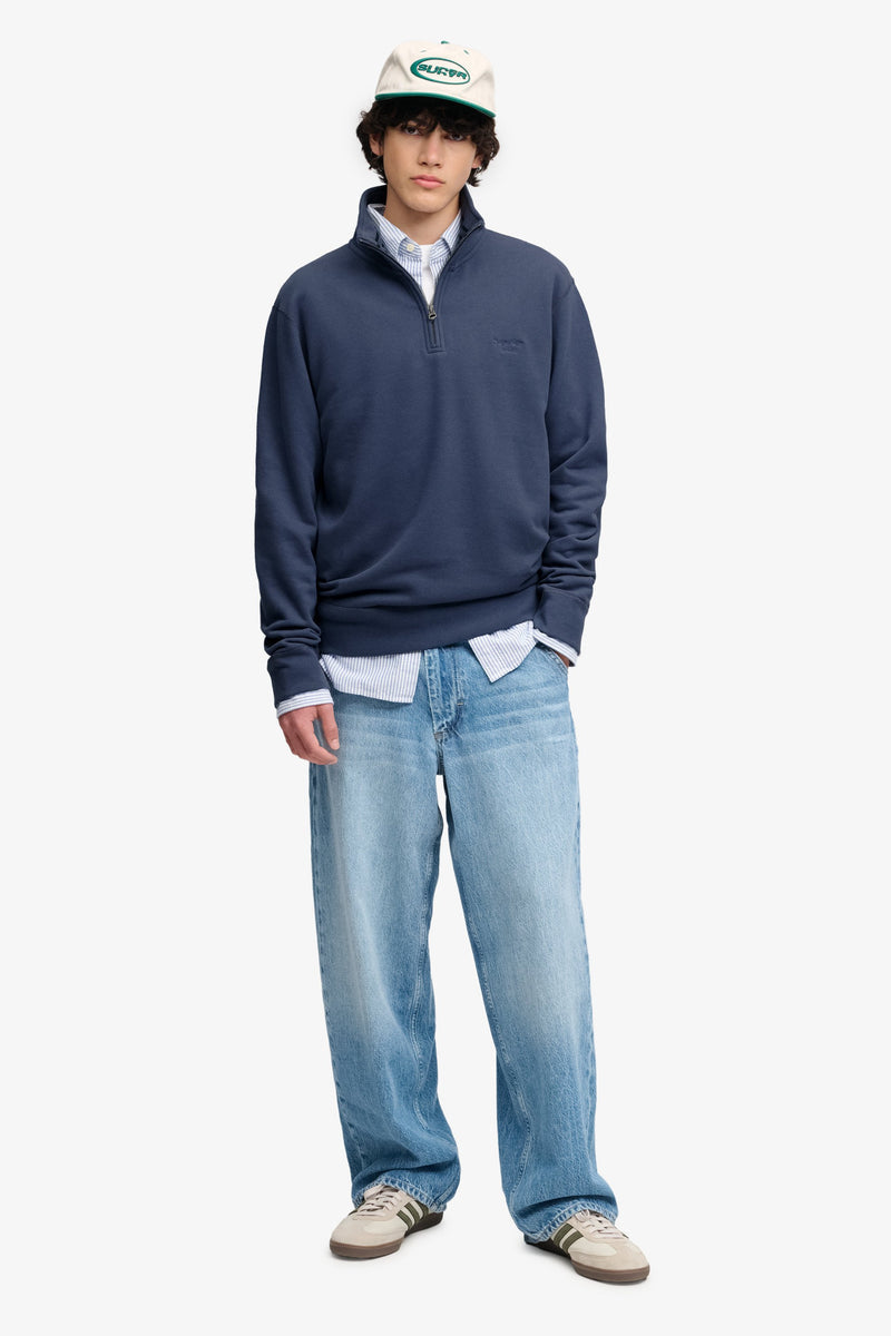 Superdry Essential Serif Logo Half Zip Sweatshirt - Soft Navy