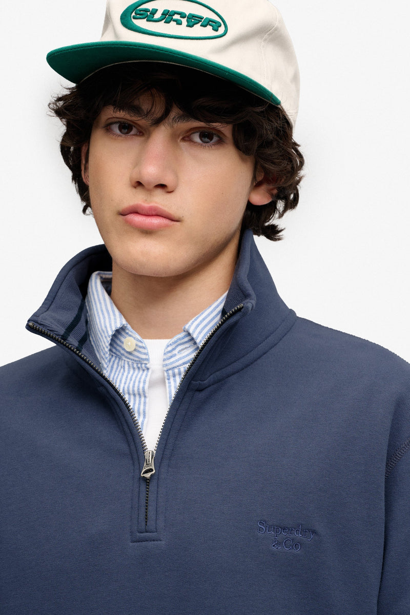 Superdry Essential Serif Logo Half Zip Sweatshirt - Soft Navy