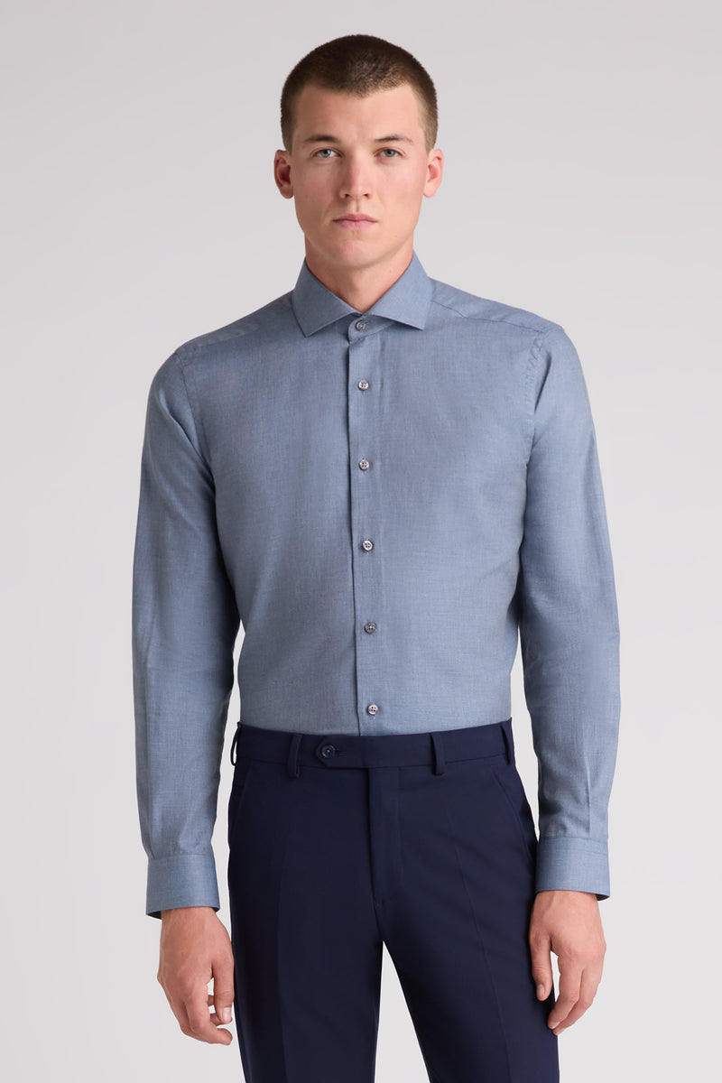 Remus Uomo 18757 Tapered Fit Cotton Shirt Blue