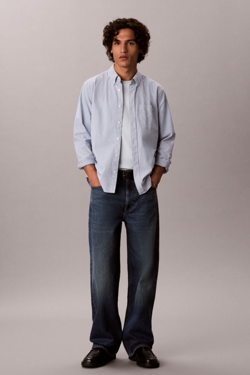 Calvin Klein 100G Classic Fit Striped Oxford Shirt Moonlight Blue