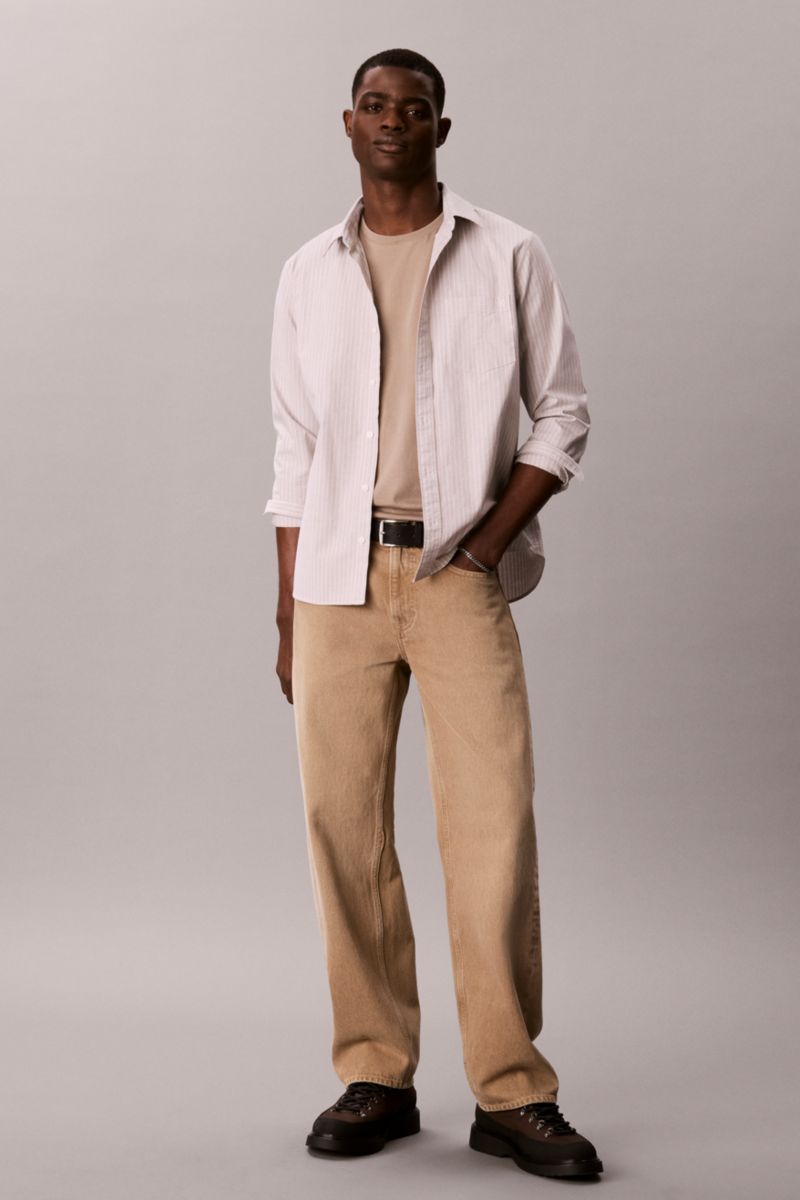 Calvin Klein 100G Classic Fit Striped Oxford Shirt Roasted Cashew