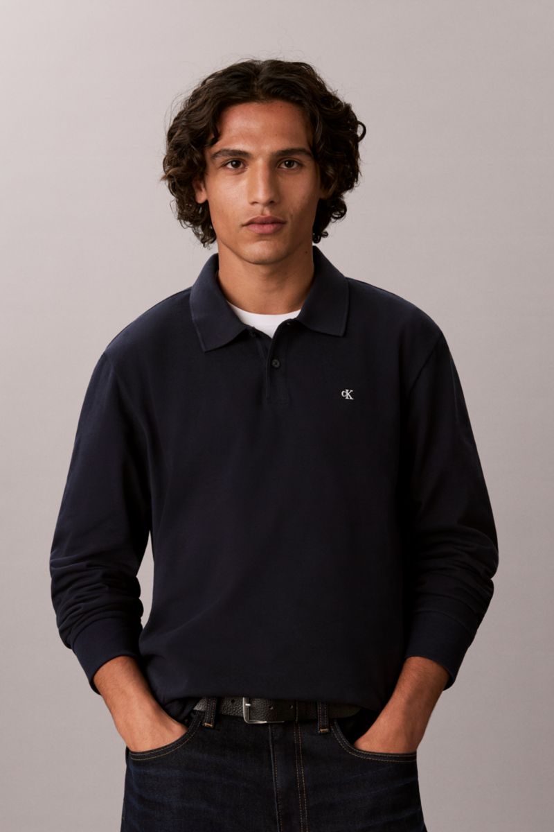 Calvin Klein 263G Easy Fit Long Sleeve Pique Polo Dark Sapphire