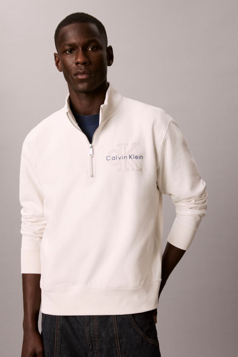 Calvin Klein 273G Premium Terry Quarter Zip Sweatshirt Tofu