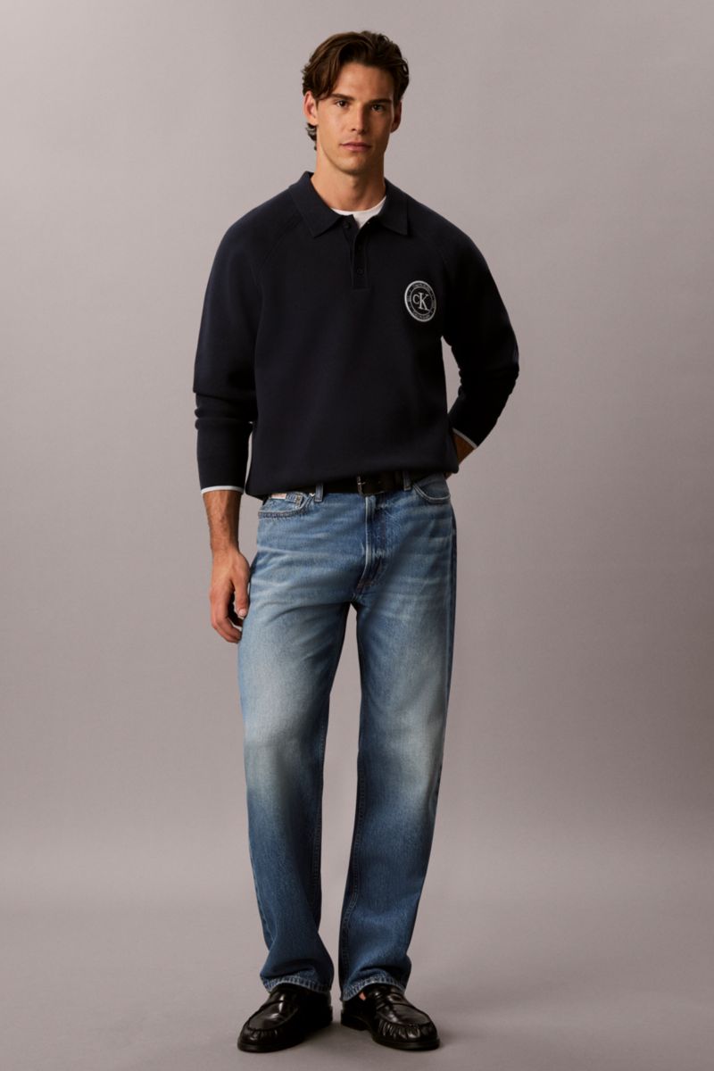 Calvin Klein 318G Easy Fit Varsity Logo Long Sleeve Polo Dark Sapphire