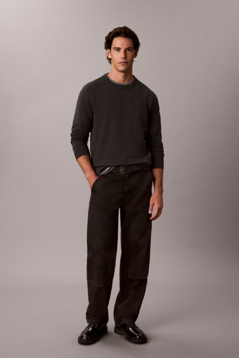 Calvin Klein 200G 350 Terry Badge Crew Neck Sweatshirt Pirate Black