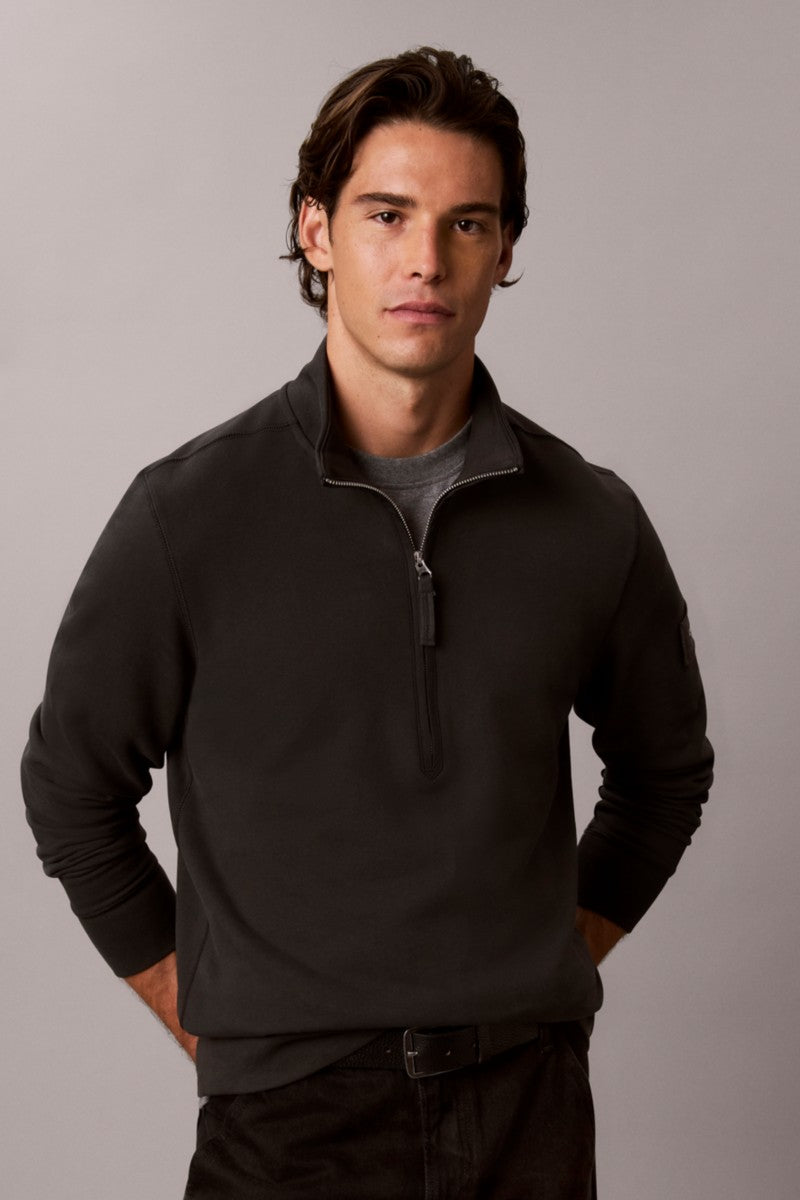 Calvin Klein 203G 350 Terry Badge Quarter Zip Sweatshirt Pirate Black