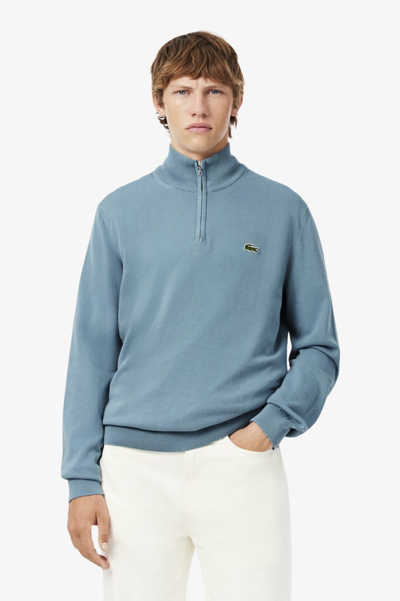 Lacoste AH1980 Regular Fit Zip Neck Cotton Jumper Blue