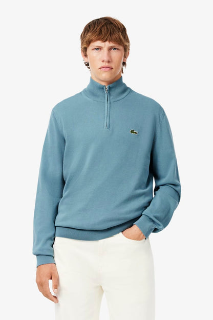Lacoste AH1980 Regular Fit Zip Neck Cotton Jumper Blue