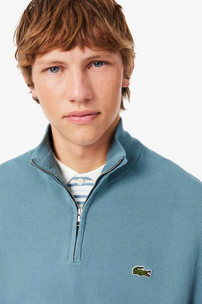 Lacoste AH1980 Regular Fit Zip Neck Cotton Jumper Blue