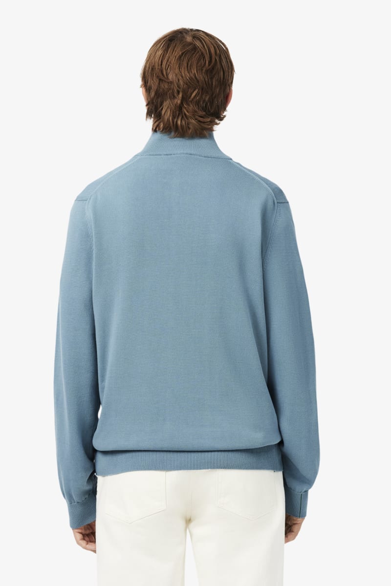 Lacoste AH1980 Regular Fit Zip Neck Cotton Jumper Blue