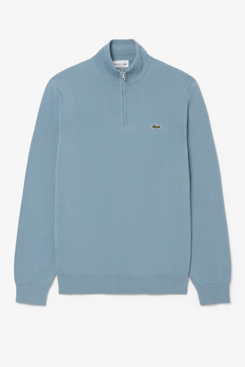 Lacoste AH1980 Regular Fit Zip Neck Cotton Jumper Blue