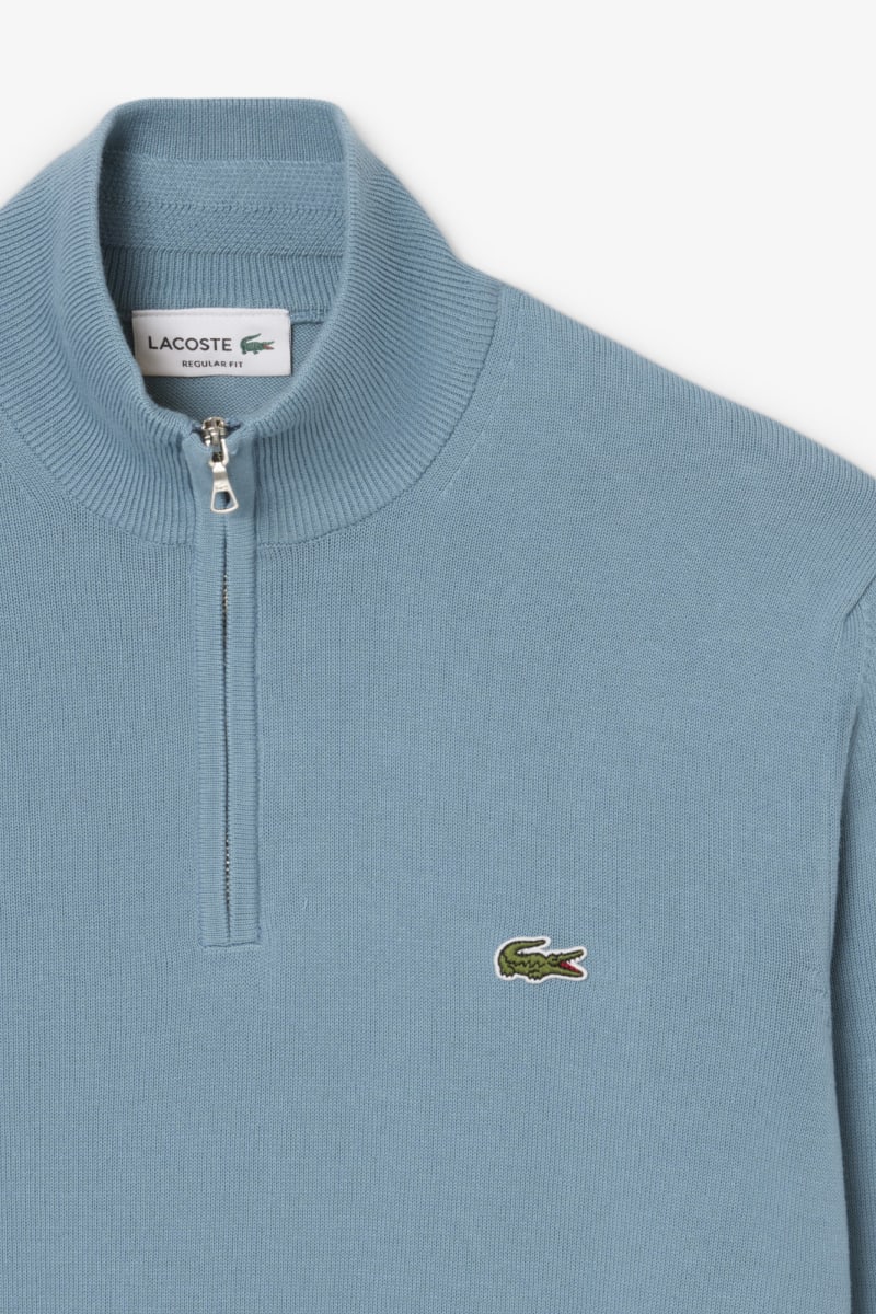Lacoste AH1980 Regular Fit Zip Neck Cotton Jumper Blue