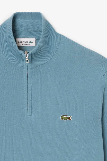 Lacoste AH1980 Regular Fit Zip Neck Cotton Jumper Blue