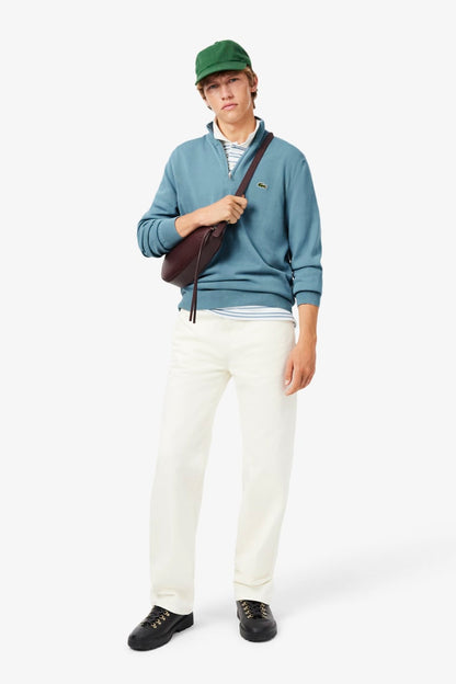 Lacoste AH1980 Regular Fit Zip Neck Cotton Jumper Blue