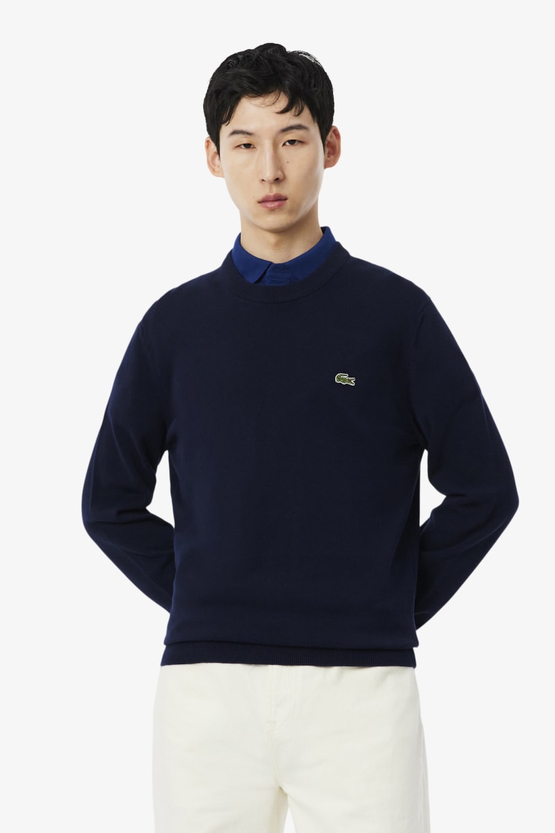 Lacoste AH1985 Regular Fit Organic Cotton Crew Neck Jumper Navy