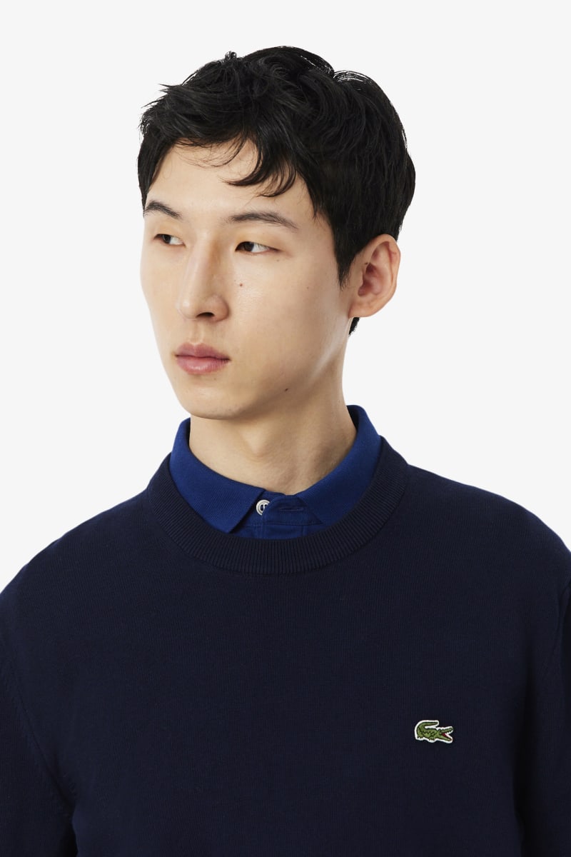Lacoste AH1985 Regular Fit Organic Cotton Crew Neck Jumper Navy