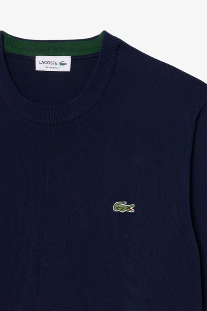 Lacoste AH1985 Regular Fit Organic Cotton Crew Neck Jumper Navy