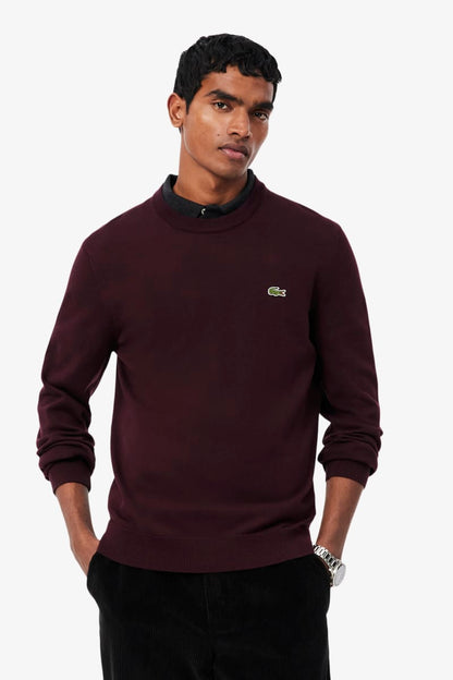Lacoste AH1985 Regular Fit Organic Cotton Crew Neck Jumper Wine