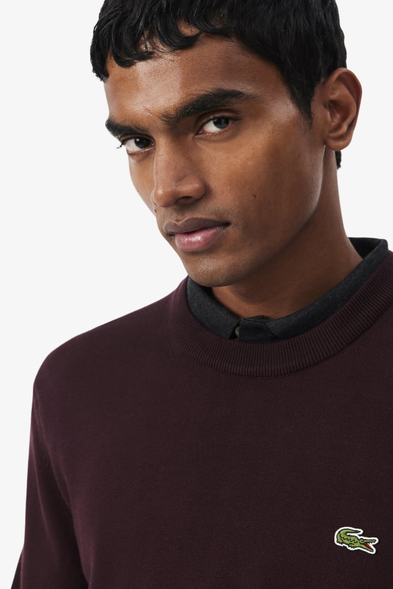 Lacoste AH1985 Regular Fit Organic Cotton Crew Neck Jumper Wine