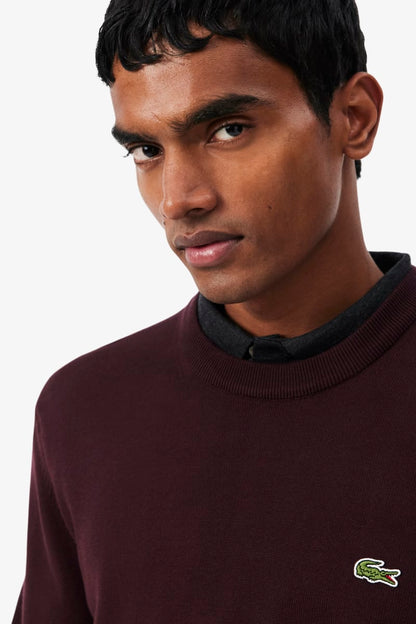 Lacoste AH1985 Regular Fit Organic Cotton Crew Neck Jumper Wine